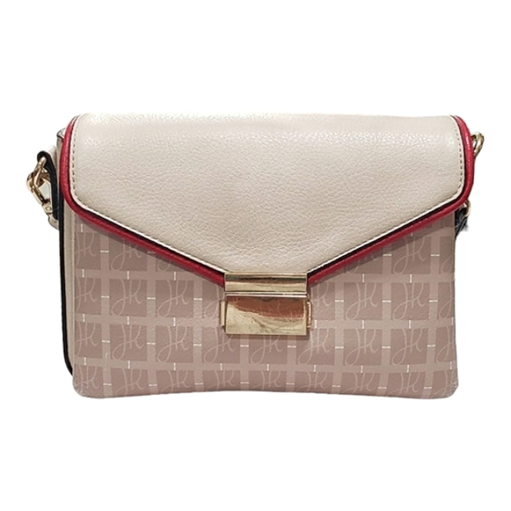 Joseph Ribkoff Vegan leather shoulder bag Neutral with Red trim Gold hardware